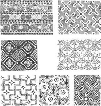 Figure 6 Minoan fabric designs, as shown on garments on the frescoes