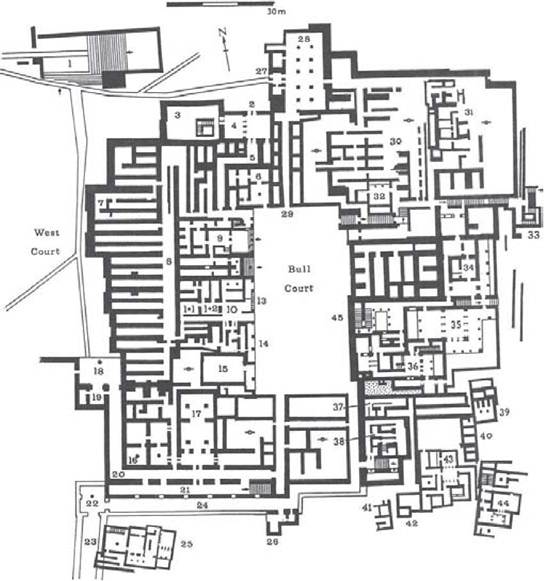 Figure 25 The Minoan Temple at Knossos: a reconstruction of the ‘ground-floor’ plan.
