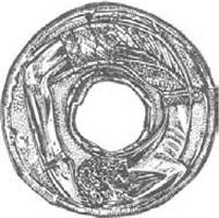 Figure 29 Acrobat on a gold sword hilt from the temple at Mallia. Made in about 1550-1500 BC