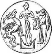 Figure 58 Young god with sacral horns attended by daemons