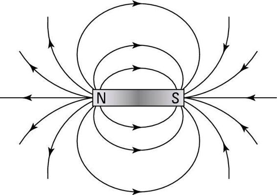 Figure 6-6: The shape of the magnetic field lines around a bar magnet.