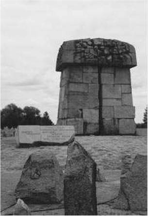 Mass death as universal redemption. Monument at Treblinka, Poland. Plaque carries the words “never again” in Yiddish, Russian, English, French, German, and Polish.