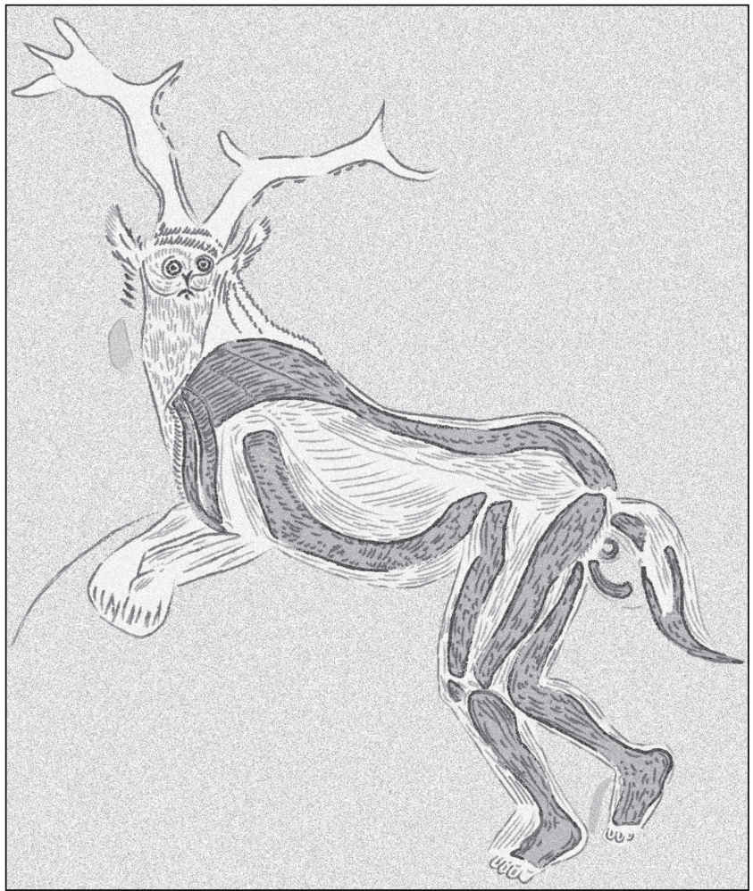 The Sorcerer (interpretation of a drawing by Henri Breuil). Les Trois-Frères, Montesquieu-Avantes, France (c. 18,000 to 16,000 b.c.e. ) Copyright © David Lindroth, Inc.