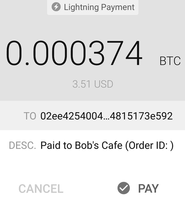 Lightning transaction send confirmation