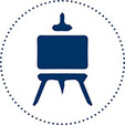 An icon of a board on a stand denoting the heading: Reimagine: the mindset of creativity.