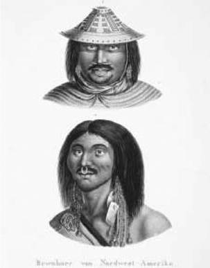 Inhabitants of Northwest America. Native Americans from the Pacific Northwest, depicted circa 1829 by Karl Joseph Brodtmann. © historical picture archive/corbis.