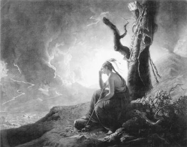The Widow of an Indian Chief (1789). The noble and vanishing Indian, as seen in this engraving by John Raphael Smith after Joseph Wright, became a dominant trope in representations of Native Americans. library of congress.