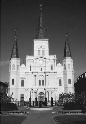 Saint Louis Cathedral. This New Orleans landmark, the result of several building campaigns during the late 1700s and 1800s, illustrates in its eclectic style the influence of French, Spanish, and American tastes.