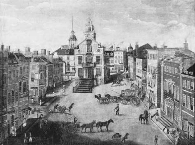 State Street, 1801. The square was the site of the Boston Massacre in 1770.