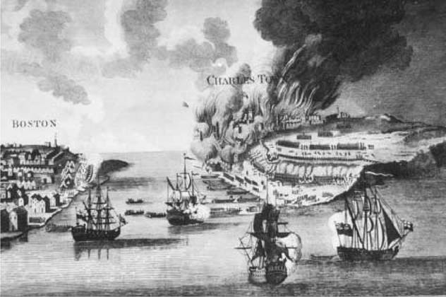 The Attack on Bunker Hill. The Battle of Bunker Hill, shown here in John Lodge's View of the Attack on Bunker Hill, with the Burning of Charles Town, June 17, 1775 (1783), was actually fought on nearby Breed's Hill.