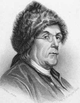 Benjamin Franklin (1794). Franklin donned the persona of a rustic American, along with the beaver hat and homespun suit that conveyed it, when appearing before the French court at Versailles to plead for French assistance.