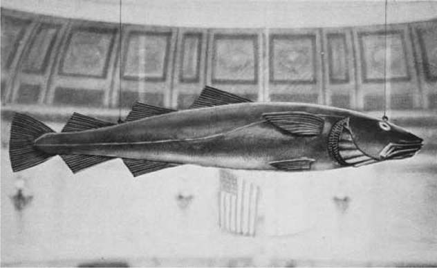 The Sacred Cod. The New England cod fishery was the largest and most important of the fisheries in what became the United States. The importance of the industry in Massachusetts is symbolized by the "Sacred Cod,” a carving that hangs in the Massachusetts House of Representatives in Boston. Jonathan Rowe, a Boston merchant, gave the carving to the state in 1784.