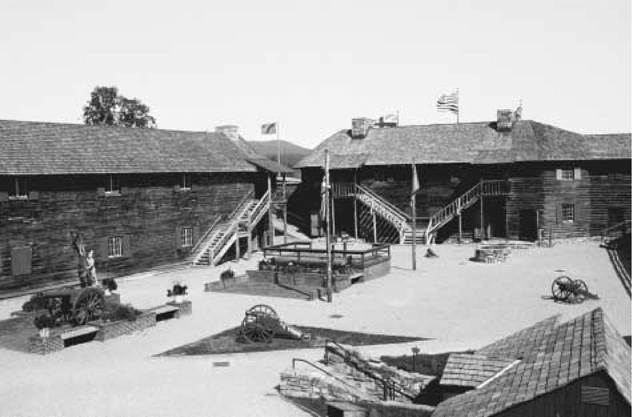 Fort William Henry. Built during the mid-1750s at the south end of Lake George in New York, Fort William Henry became the focus of the Canadian offensive of 1757. Now a museum, the fort is shown here with modern flags in a photograph taken after 1970.