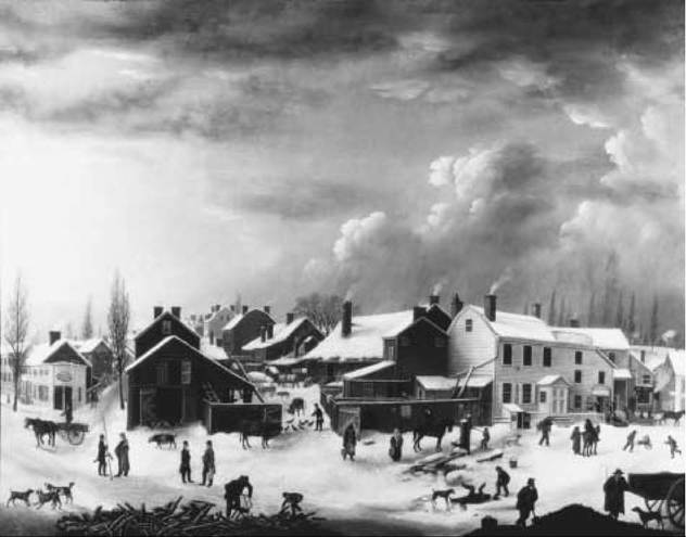 Winter Scene in Brooklyn. A painting by Francis Guy depicting a bustling neighborhood in Brooklyn as it looked in the 1817 to 1820 period.