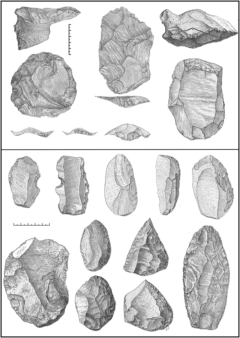 Drawings of Levallois cores and Levallois products.