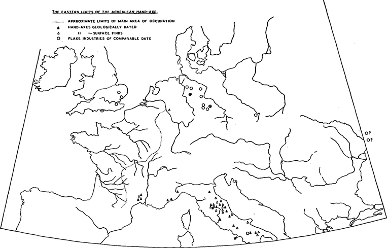 Map of Europe showing McBurney&rsquo;s cultural provinces.
