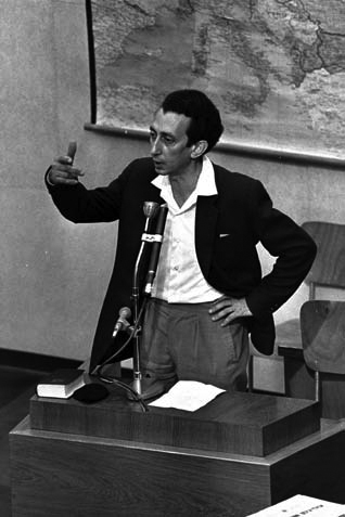 Abba Kovner, leader of the Avengers, testifying at Eichmann trial. Israel Government Press Office