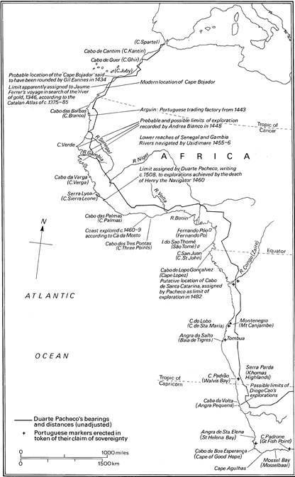 Map 3 The extent of European discoveries on the west African coast