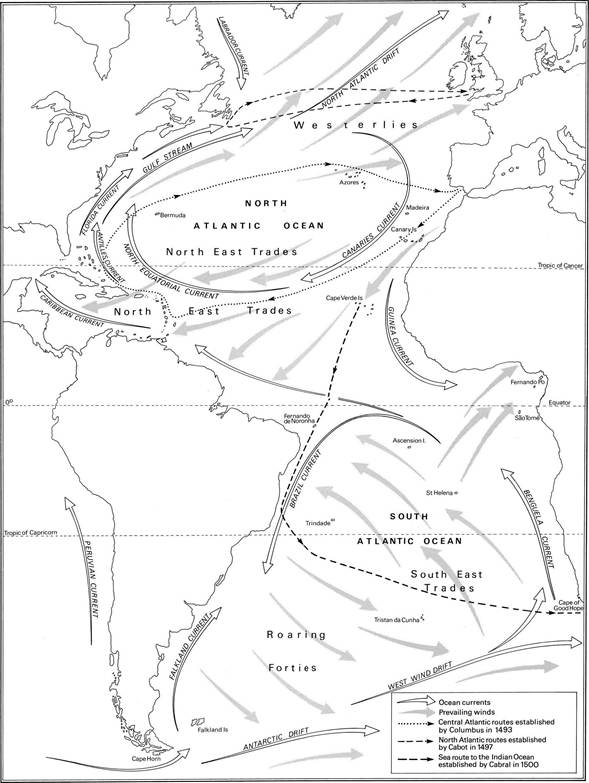 Map 4 Winds and currents facilitating the discoveries