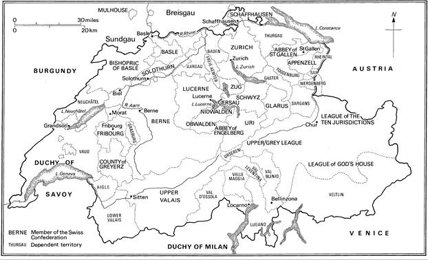Map 15 The Swiss Confederation and it neighbouring territories, c. 1500 Map 15 The Swiss Confederation and it neighbouring territories, c. 1500