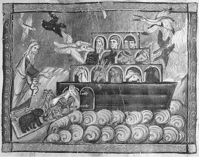 Noah’s Ark, illustration from the Universal History from the Creation of the World until the Time of Caesar. Painted by an anonymous monk between 1260 and 1270 in Acre. MS Dijon, Bibliothèque Municipale, 562. (Erich Lessing/Art Resource)