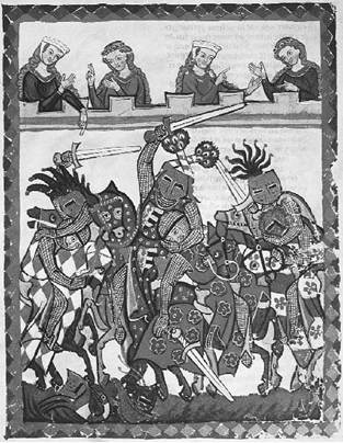 The Duke of Anhalt in a tournament, from the Codex Manesse, fourteenth century. (Archivo Iconografico, S.A./Corbis)