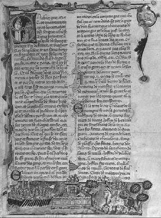 Fulk of Neuilly preaching the Fourth Crusade. Lower border shows crusaders arriving at Constantinople. From La Conquête de Constantinople, by Geoffrey of Villehardouin, c. 1330. (The Art Archive/Bodleian Library Oxford) Fulk of Neuilly preaching the Fourth Crusade. Lower border shows crusaders arriving at Constantinople. From La Conquête de Constantinople, by Geoffrey of Villehardouin, c. 1330. (The Art Archive/Bodleian Library Oxford)