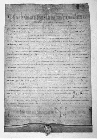 Holy Roman Emperor Frederick II confirms privileges of the Teutonic Order and charges the order with the conquest of Prussia. Facsimile of the Golden Bull of Rimini, 1226. (Bildarchiv PreuEischer Kulturbesitz/Art Resource)
