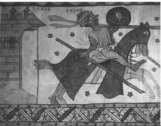 Saracen on horseback fighting in Sicily, late-thirteenth-century fresco, Tour Ferrande, Pernes-les-Fontaines, France. (The Art Archive/Dagli Orti)