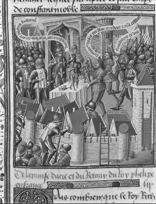Taking of Acre and return of Philip II, king of France. Illustration from Le Miroir Historial (The Mirror of History), by Vincent de Beauvais (1190-1264). (The Art Archive/Museé CondéChantilly/dagli Orti)