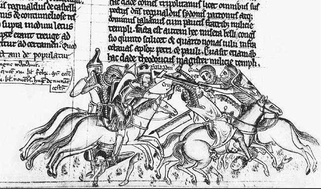 Capture of the True Cross by Saladin at the battle of Hattin (1187). Illustration from a manuscript of Matthew Paris, Chronica Majora (c. 1250). Capture of the True Cross by Saladin at the battle of Hattin (1187). Illustration from a manuscript of Matthew Paris, Chronica Majora (c. 1250).