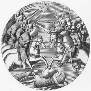 Crusaders and Turks in battle during the First Crusade. (Bettmann/Corbis)